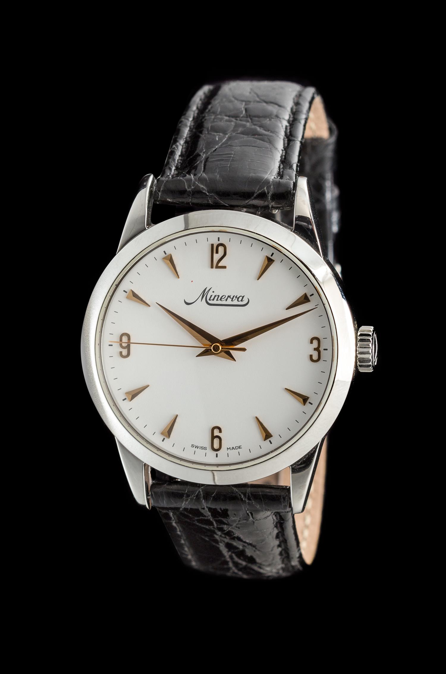 A Stainless Steel Time Zone Limited Watch Year 2000 Wristwatch, Minerva,