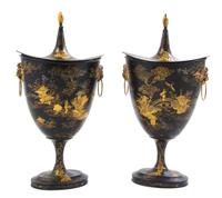 A Pair of Tole Urns and Covers, 19TH/20TH CENTURY, Height 13 inches. — 19TH/20TH CENTURY,