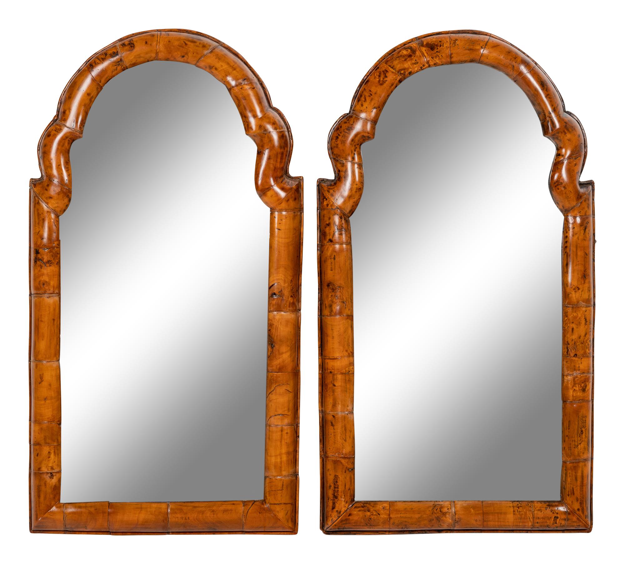 A Pair of English Burl Walnut Mirrors