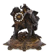 A Continental Bronze Figural Mantel Clock, Height 20 inches.