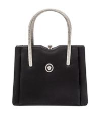 Gianni Versace Couture Black Handbag with Medallion Medusa and Silvertone Handles, 1990s