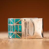 Zuni Silver Cuff Bracelet, with Blue Gem Turquoise Channel Inlay