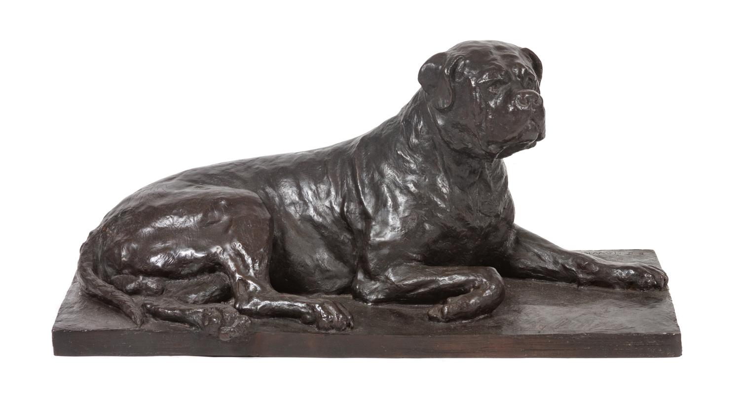 A Bronze Mastiff Sculpture Width 17 1/4 inches.