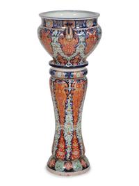 A Japanese Porcelain Jardinière and Pedestal