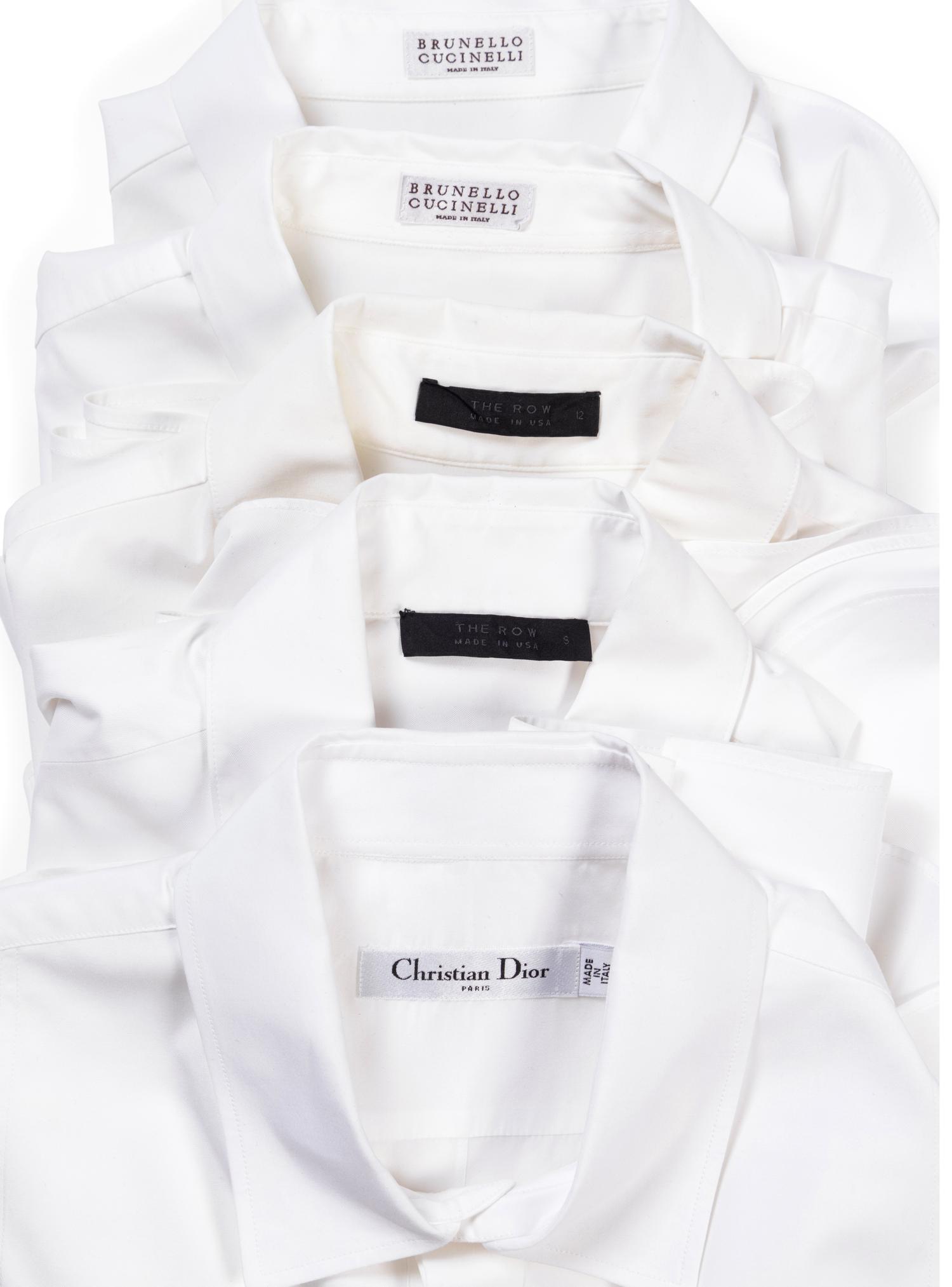 Five Designer Button Down Shirts: Two The Row, One Christian Dior, and Two Brunello Cucinelli