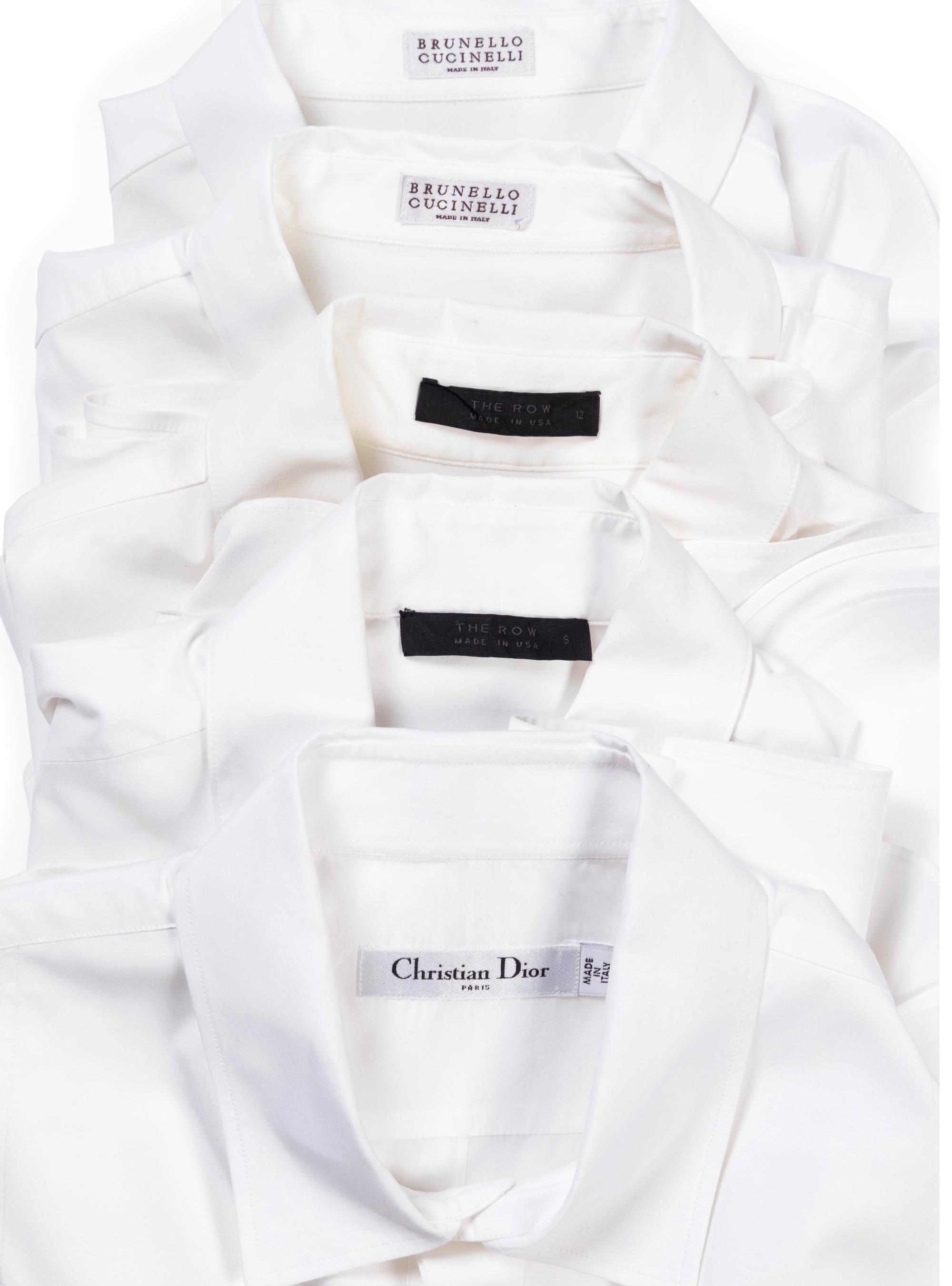 Five Designer Button Down Shirts: Two The Row, One Christian Dior, and Two Brunello Cucinelli