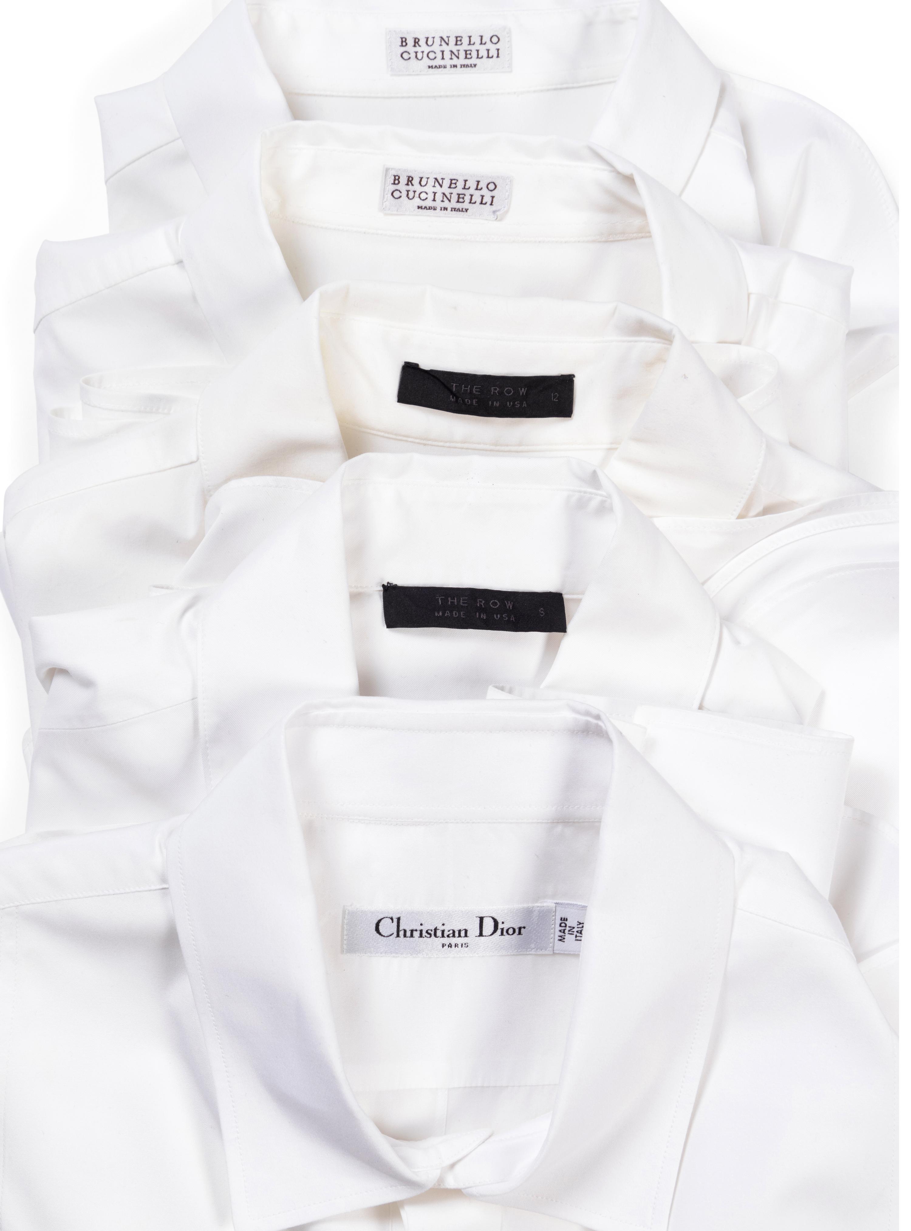 Five Designer Button Down Shirts: Two The Row, One Christian Dior, and Two Brunello Cucinelli