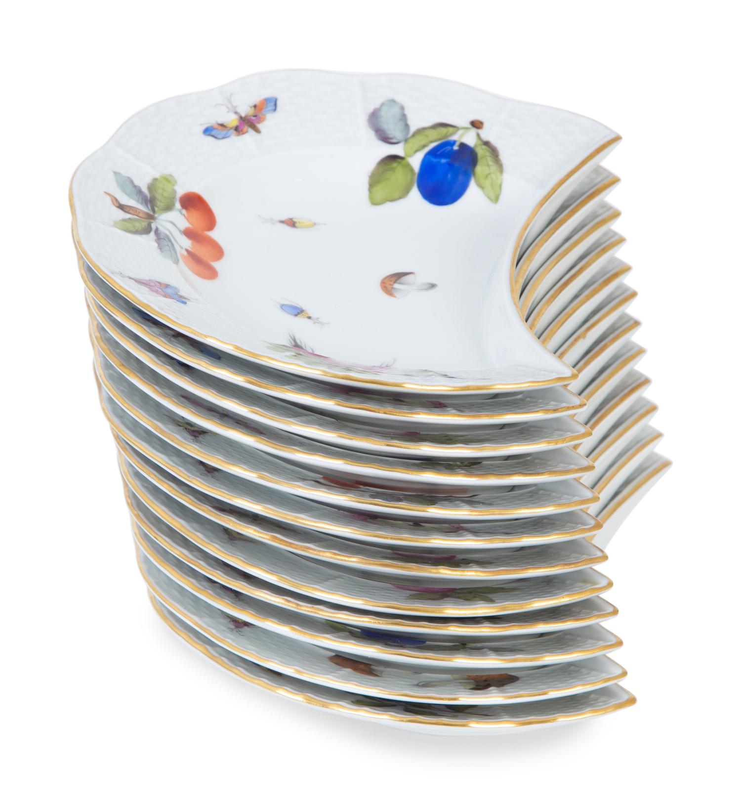 Twelve Herend Porcelain Market Garden Crescent Salad Plates — 20TH CENTURY