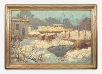 Laurence A. Campbell (American, B. 1939) - Camden Boat Yard, Winter