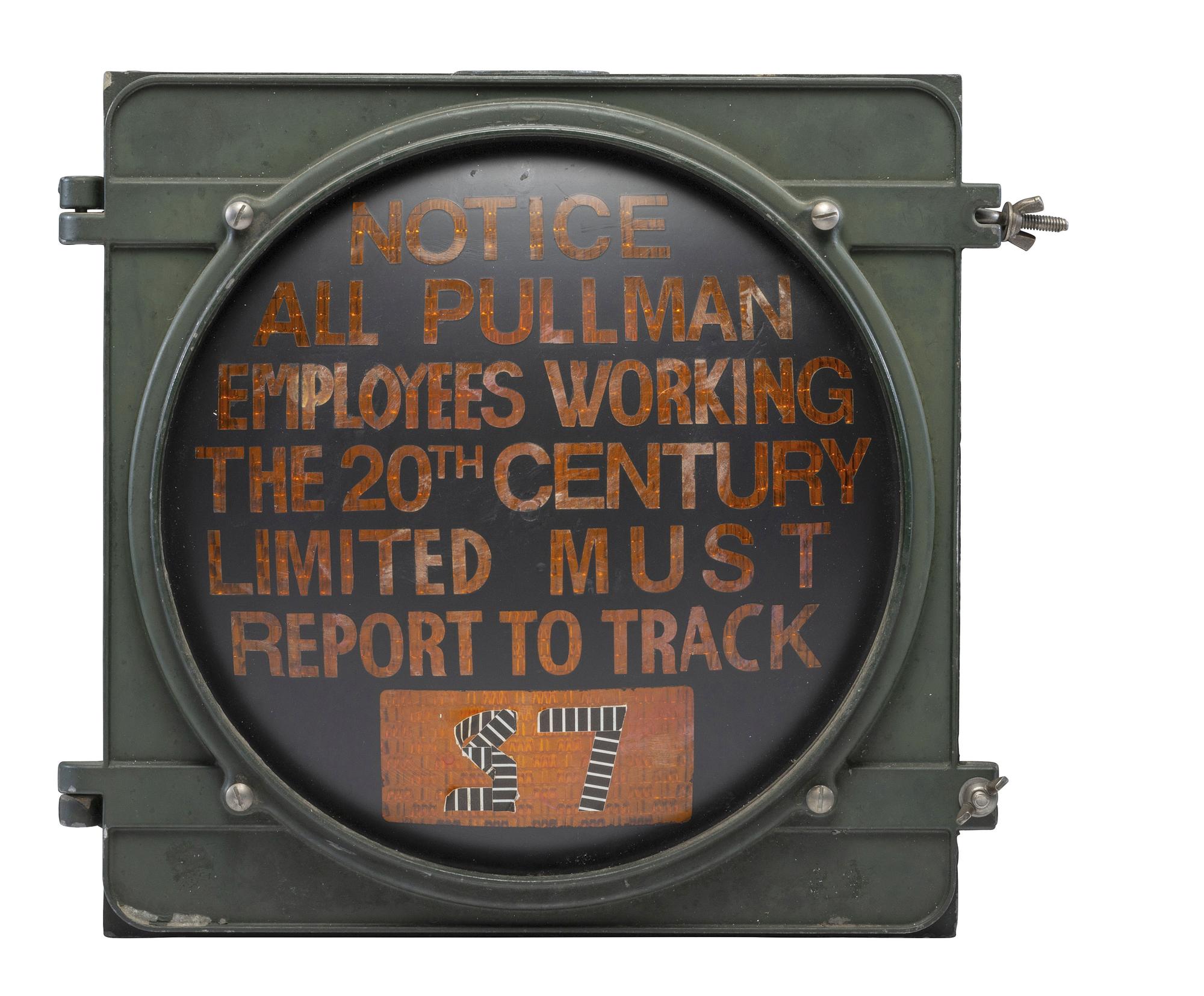 [AFRICAN AMERICANA - OCCUPATIONAL]. Electric railroad sign for Pullman Company employees.