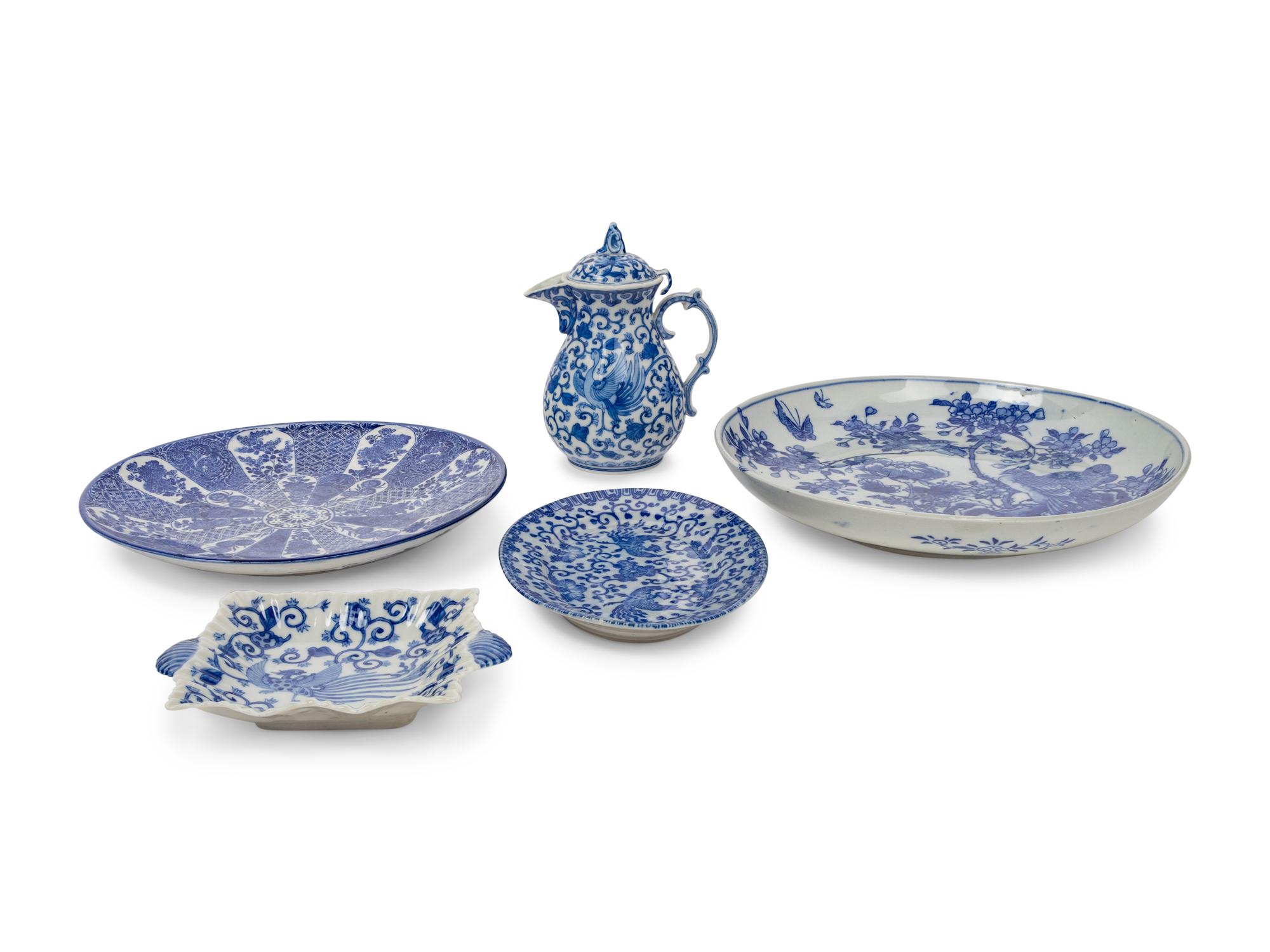 Five Japanese Blue and White Porcelain Articles