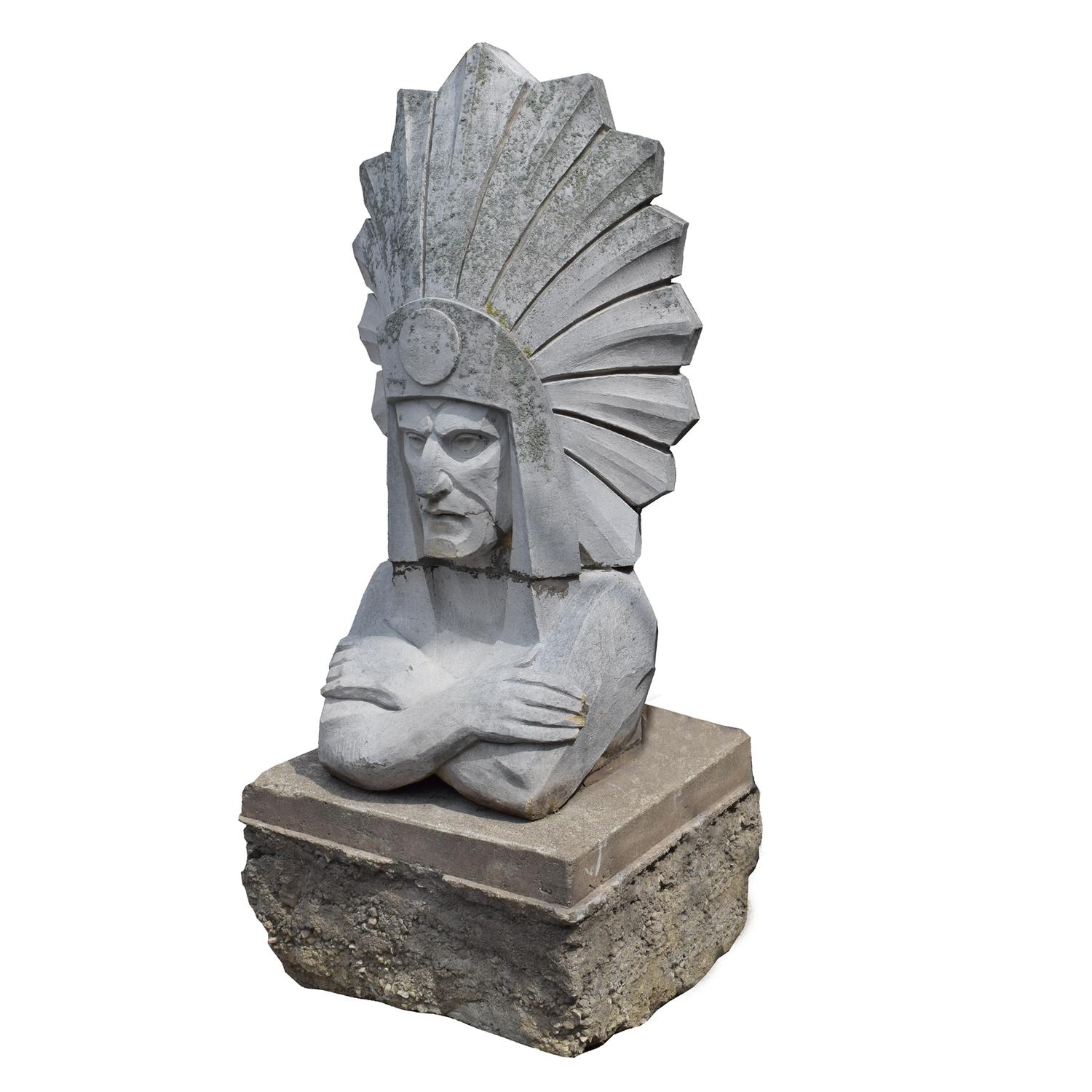 A Monumental Terra Cotta Native American Bust from the Chicago Merchandise Mart 37.5" W x 38" D x 90" H — United States, Circa 1930