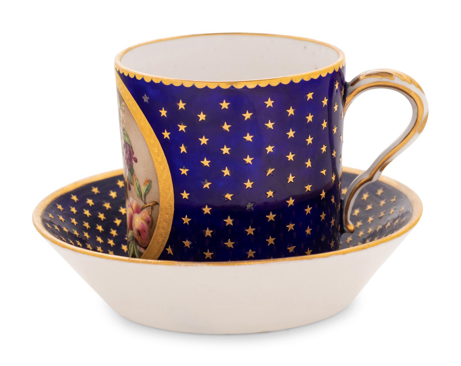 A Sèvres Beau Bleu Porcelain Coffee Can and a Saucer ( Gobelet 'Litron', 2ème Grandeur et sa Soucoupe, 3ème Grandeur )