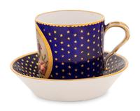A Sèvres Beau Bleu Porcelain Coffee Can and a Saucer ( Gobelet 'Litron', 2ème Grandeur et sa Soucoupe, 3ème Grandeur )