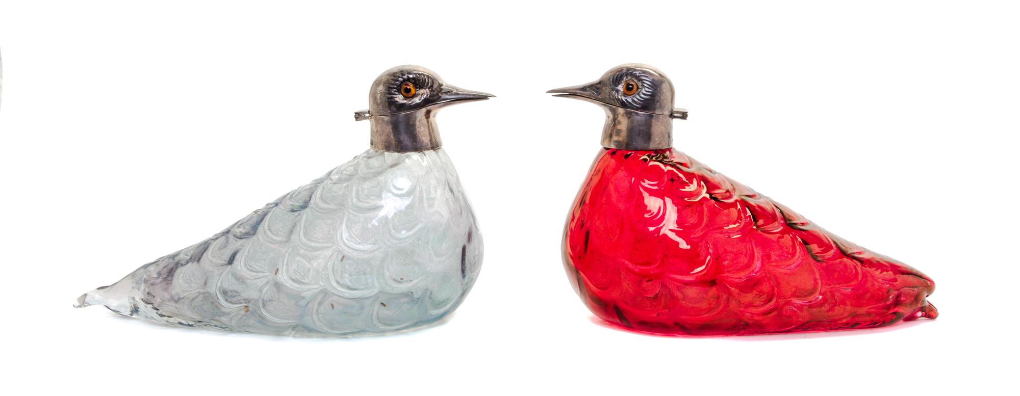 A Pair of Elizabeth II Silver Mounted Glass Claret Jugs, Asprey & Co., London, 1959-1960, each bottle in the form of a duck, the silver