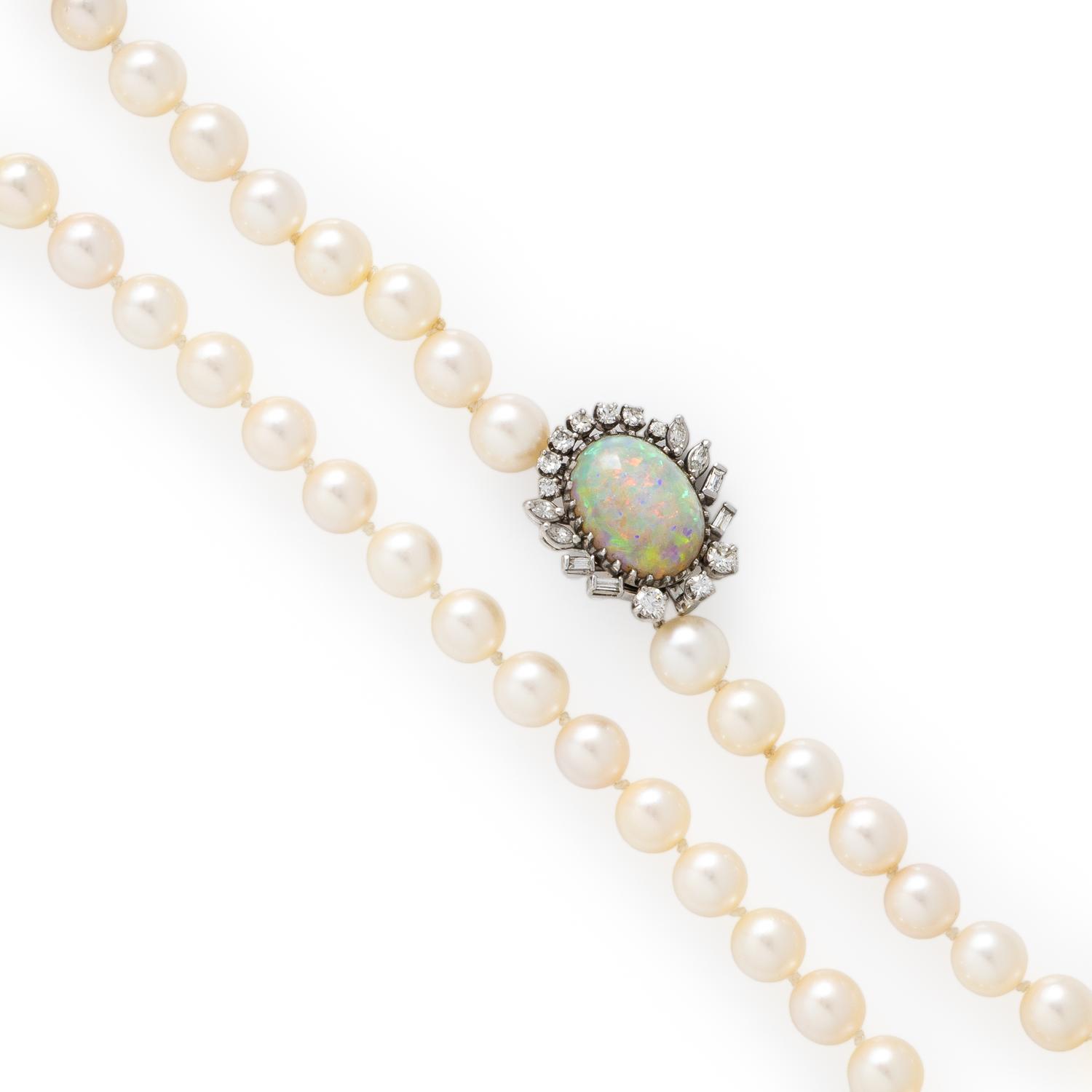 Cultured Pearl, Opal, and Diamond Necklace