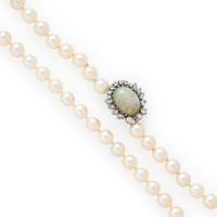 Cultured Pearl, Opal, and Diamond Necklace