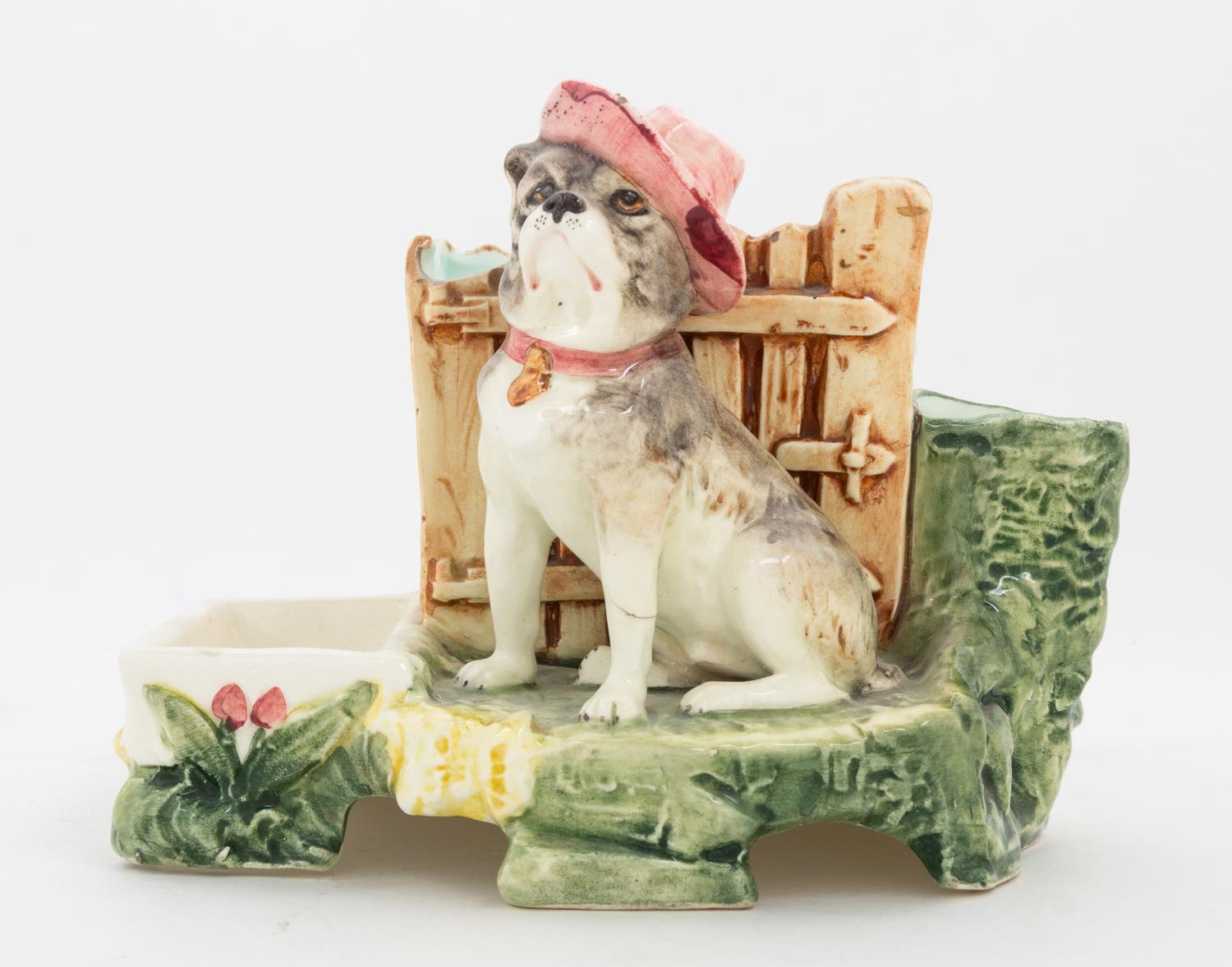 A Majolica Figural Smoker's Set Height 8 1/2 inches. — EARLY 20TH CENTURY