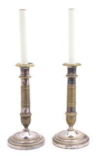 A Pair of Empire Style Silver Plate Candlesticks Height 10 inches. — LATE 19TH CENTURY
