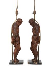 A Pair of Carved Pine Figures of Classical Men