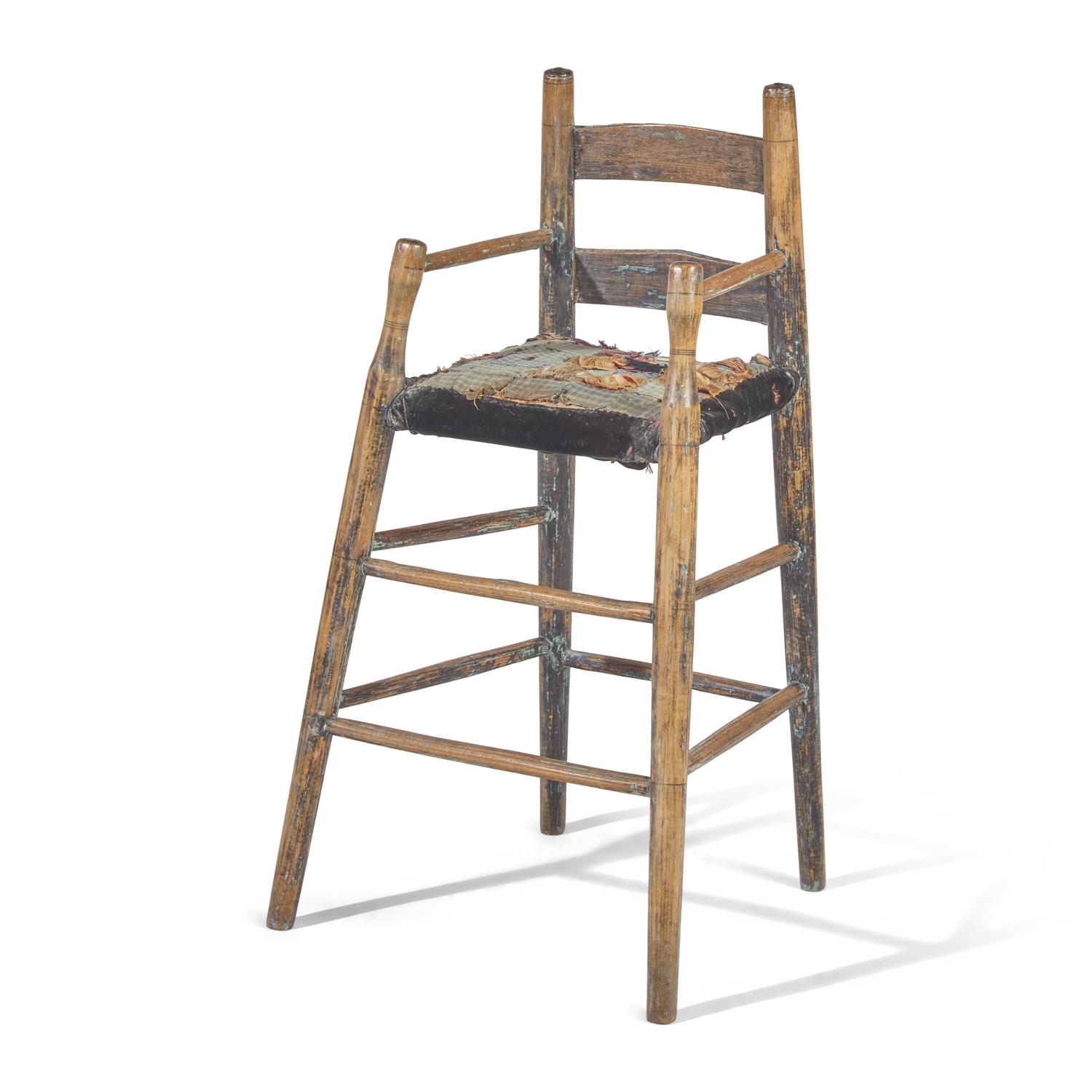 A Turned Hickory and Maple High Chair