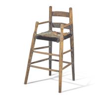A Turned Hickory and Maple High Chair