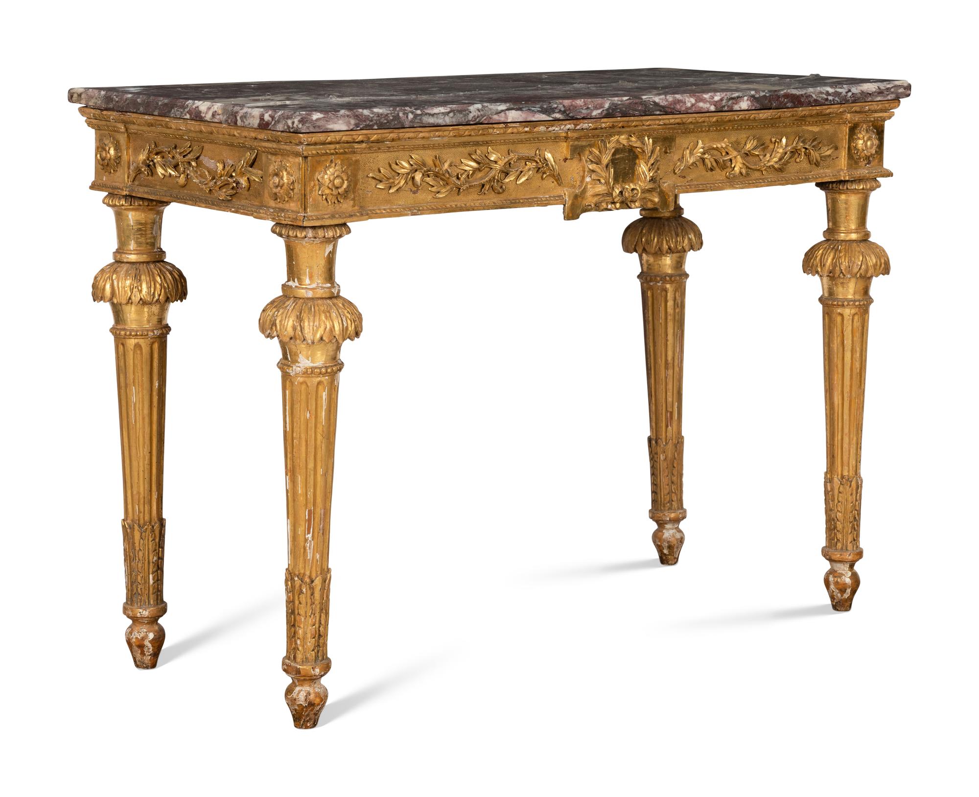 A North Italian Neclassical Carved Giltwood Console Table