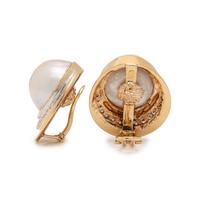 CULTURED MABE PEARL AND DIAMOND EARCLIPS