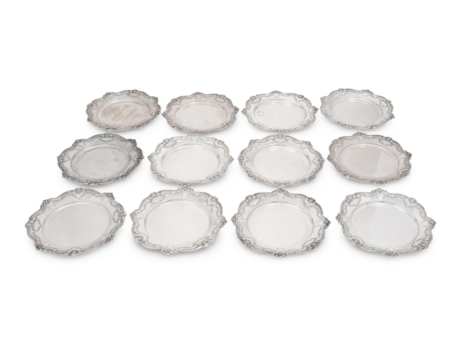 A Set of Twelve American Silver Bread Plates