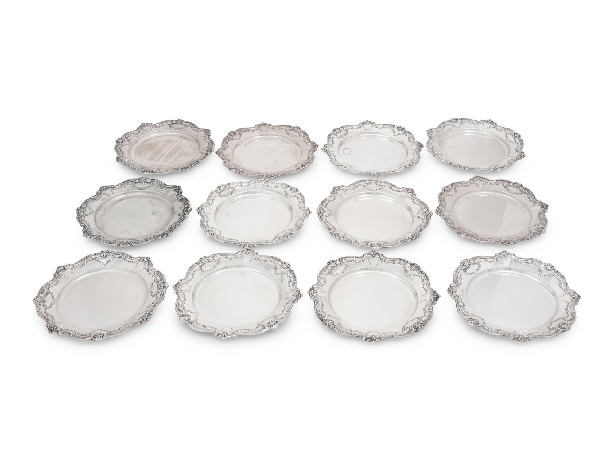 A Set of Twelve American Silver Bread Plates