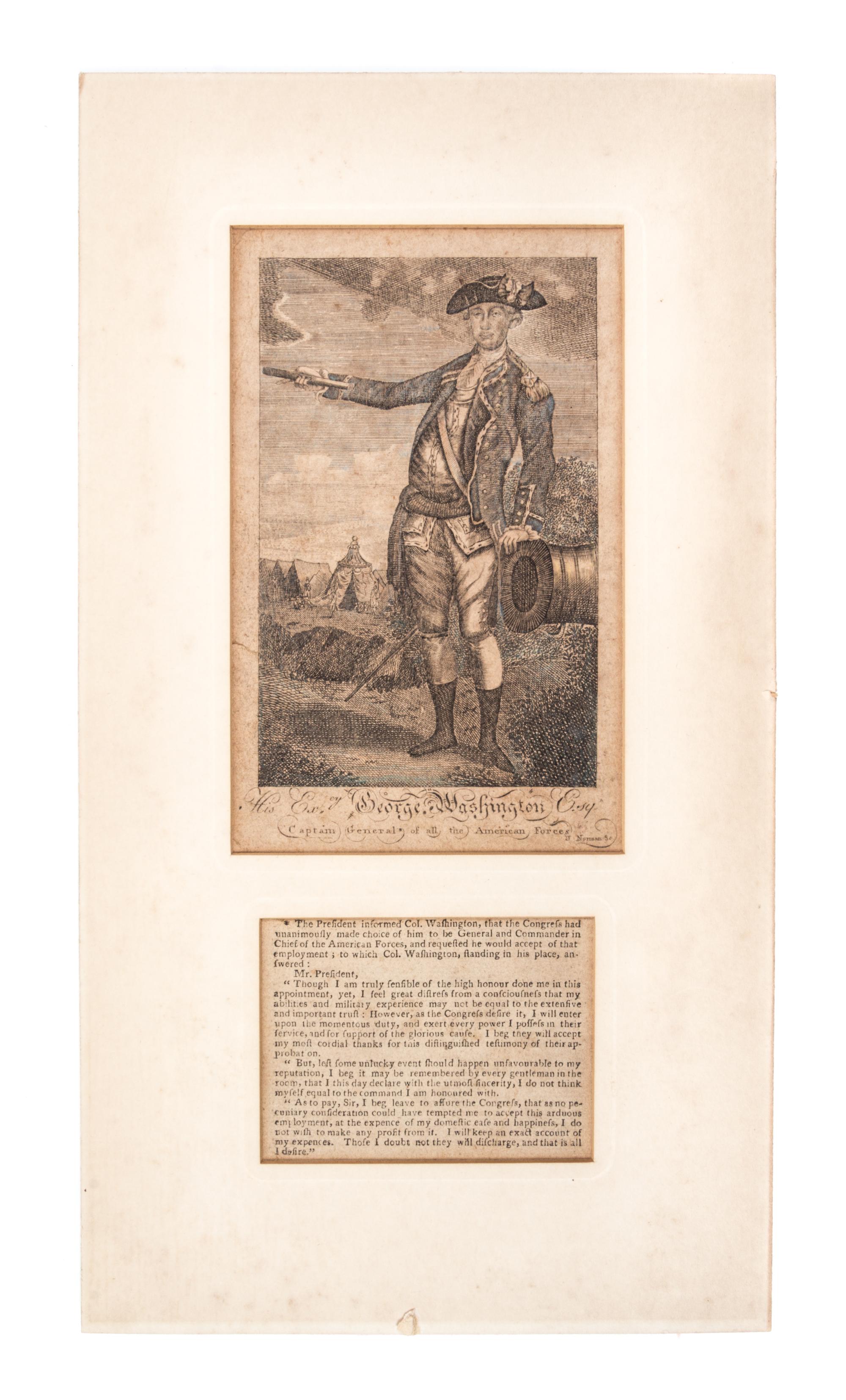 (WASHINGTON, GEORGE) Early engraved portrait clipped from a newspaper.