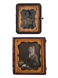 [EARLY PHOTOGRAPHY]. A pair of portraits featuring subjects wearing medical devices, comprising: