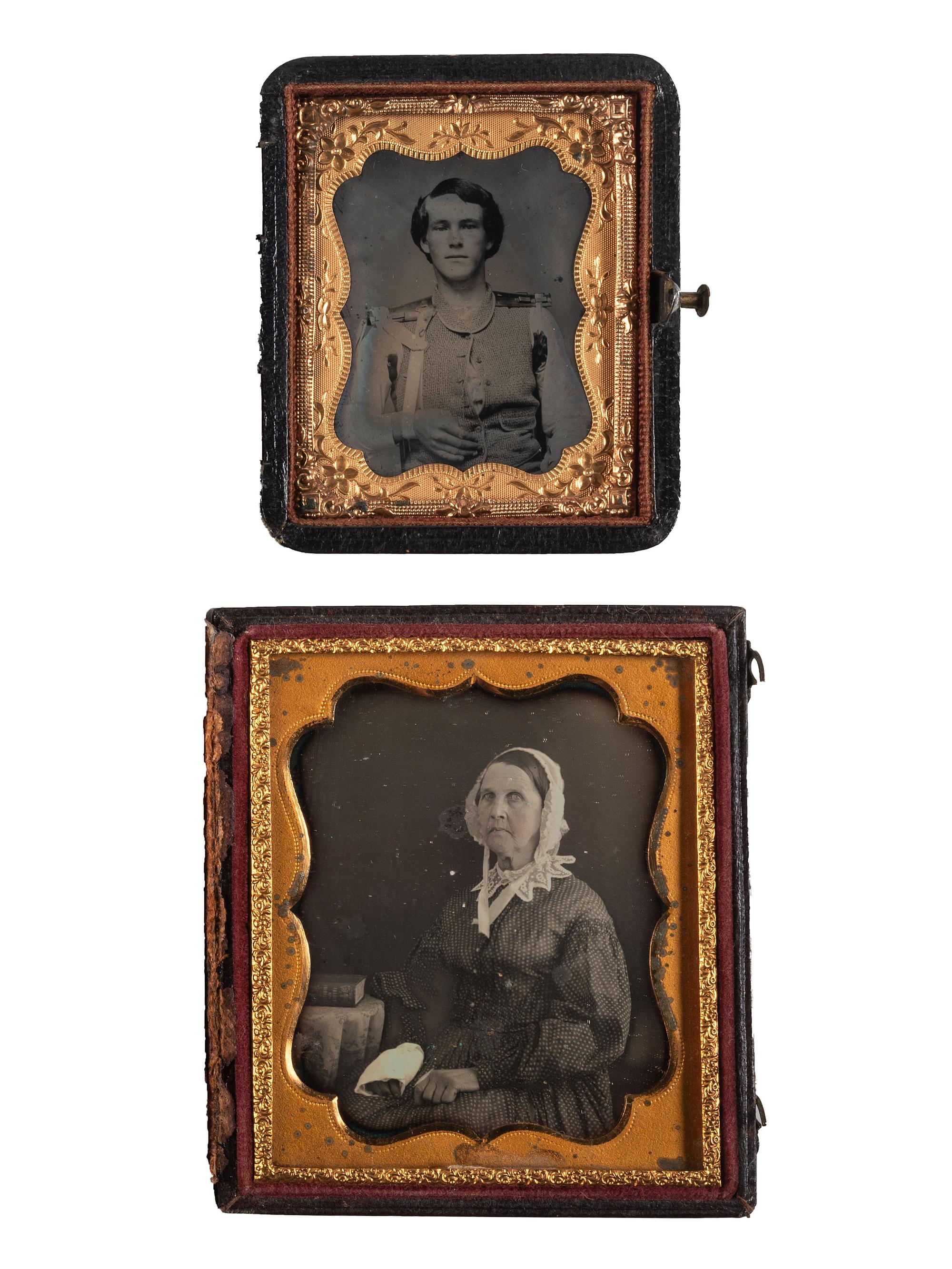 [EARLY PHOTOGRAPHY]. A pair of portraits featuring subjects wearing medical devices, comprising: