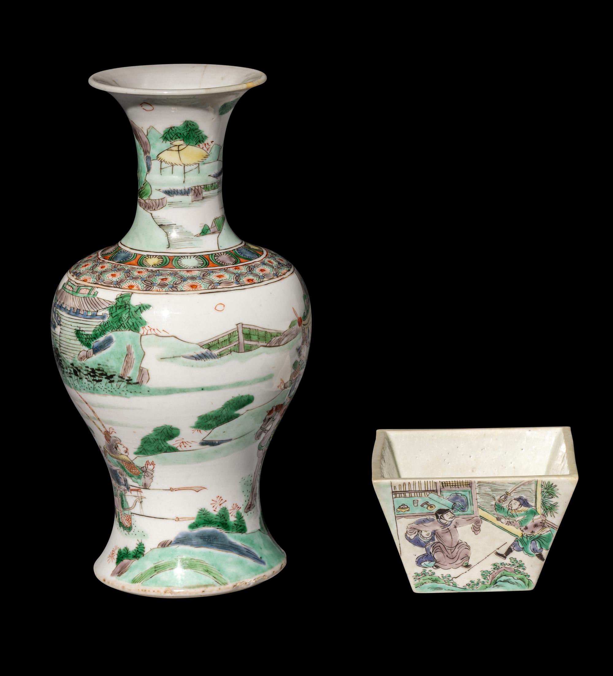 Three Chinese Famille Verte Porcelain Items