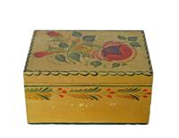 Painted and decorated wooden box new england, "sarah little her box 1889"