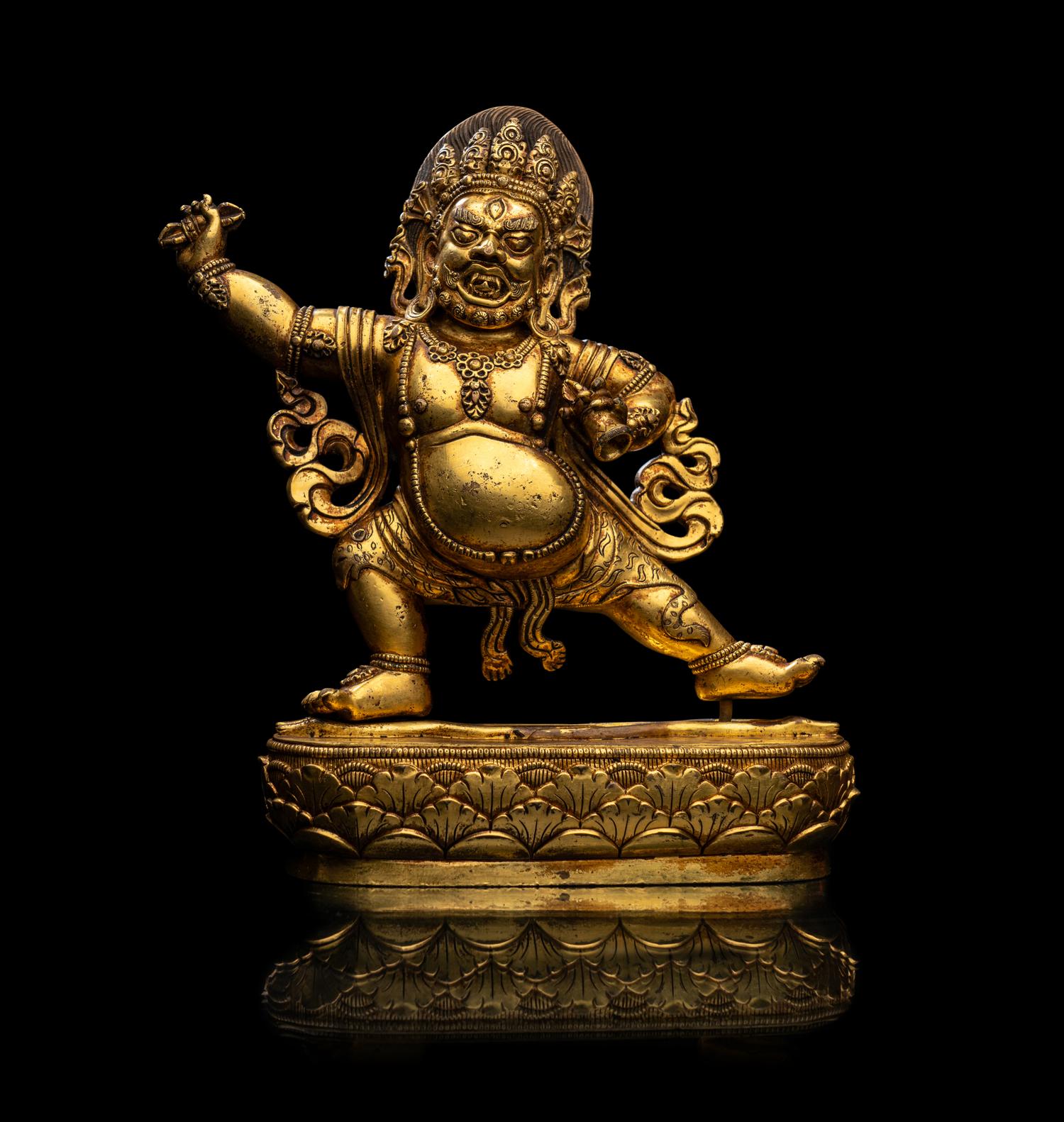 A Sino-Tibetan Gilt Bronze Figure of Vajrapani