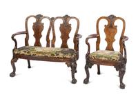 A George II Burl and Walnut Child's Chair and Settee