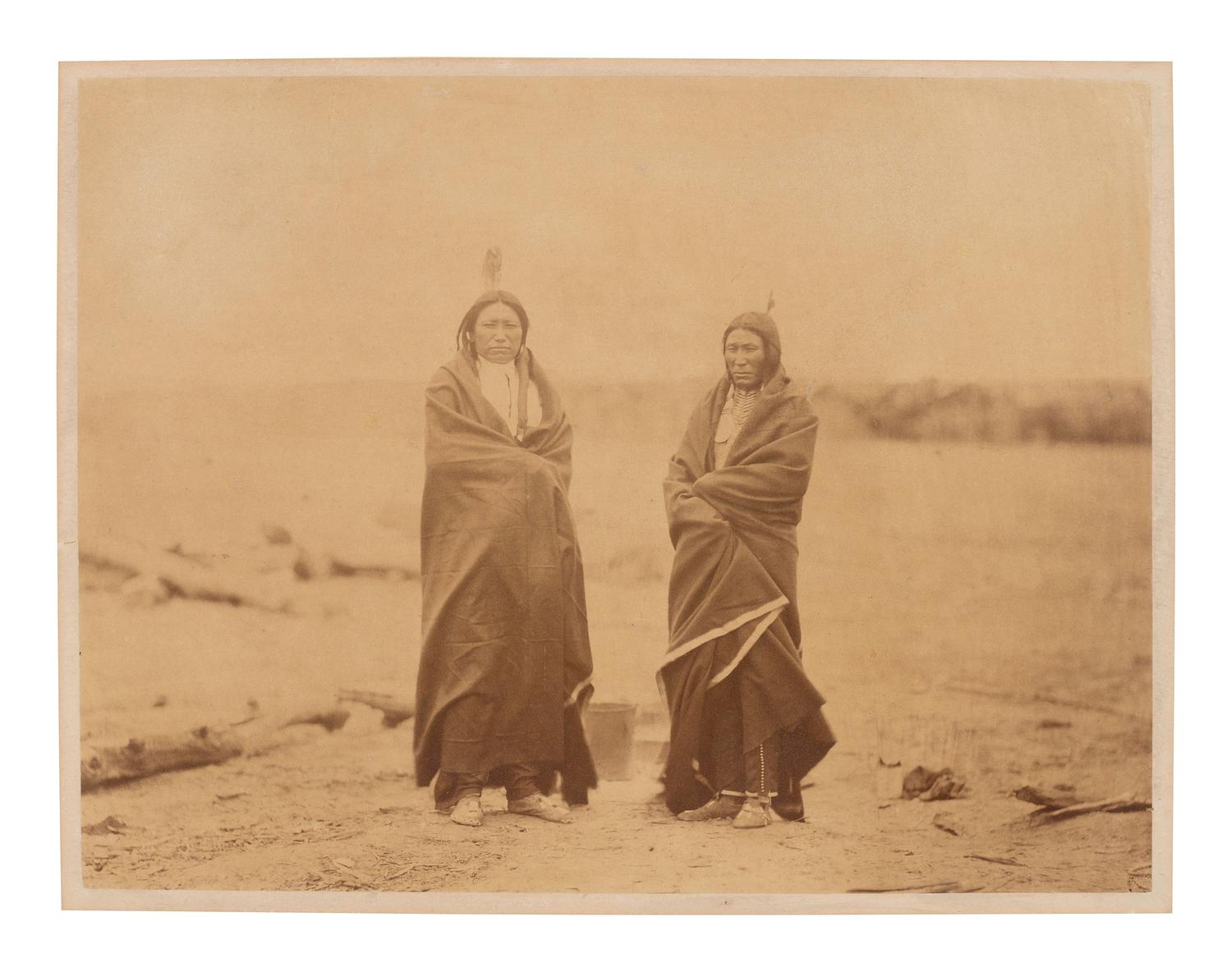 GARDNER, Alexander (1821-1882), photographer. Two albumen photographs of Sioux leaders at Fort Laramie, incl. Old Man Afraid of His Horses, Spotted Tail, and Fast Bear. 1868.