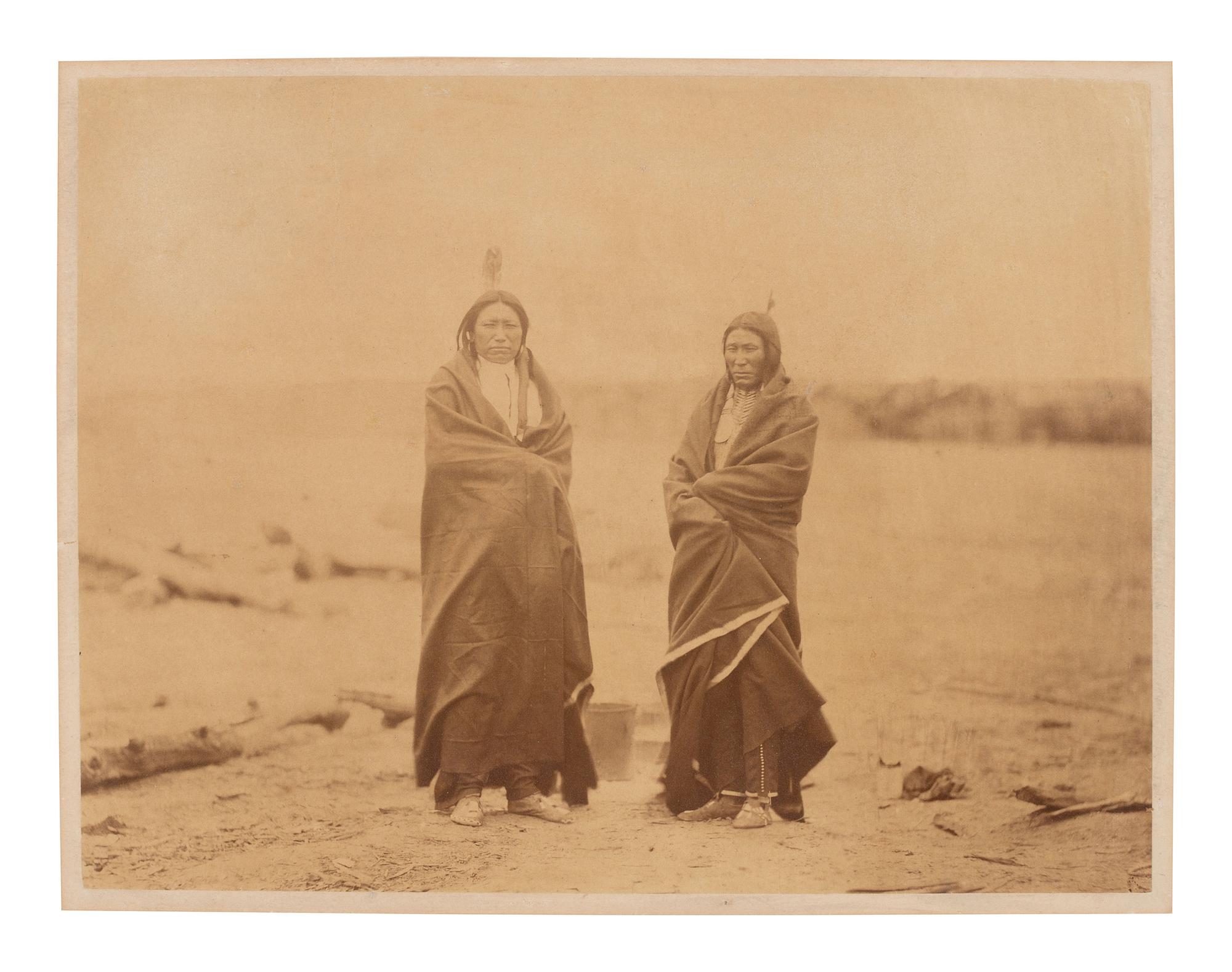 GARDNER, Alexander (1821-1882), photographer. Two albumen photographs of Sioux leaders at Fort Laramie, incl. Old Man Afraid of His Horses, Spotted Tail, and Fast Bear. 1868.