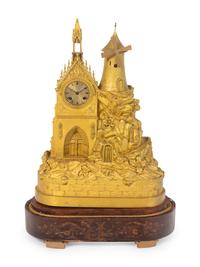 A French Gilt Bronze Cathedral-Form Clock