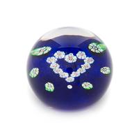 Paul Ysart, (Spanish, 1904-1991), a translucent blue-ground millefiori heart paperweight