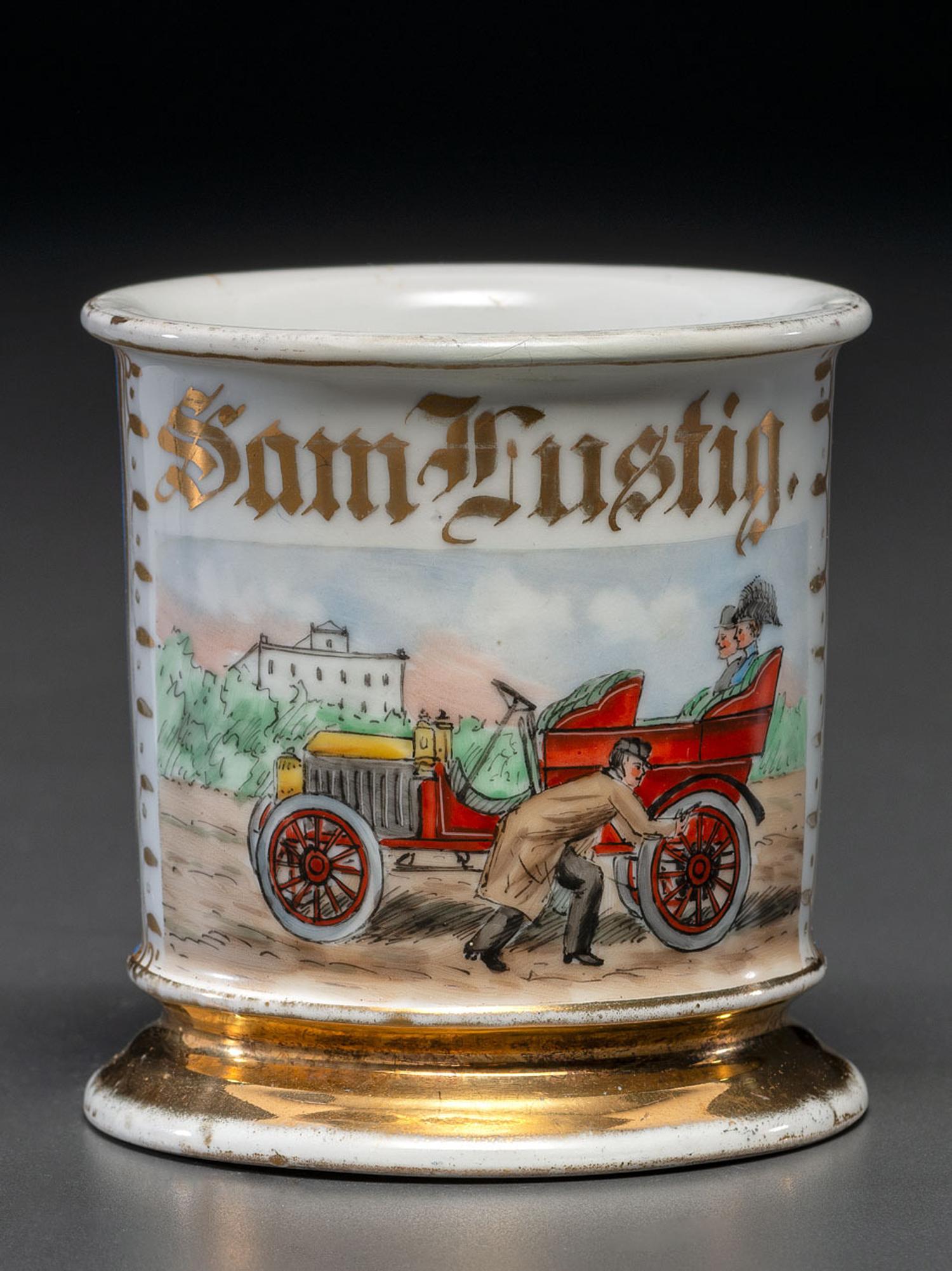 A Chauffer's Porcelain Occupational Shaving Mug Belonging to Samuel Lustig