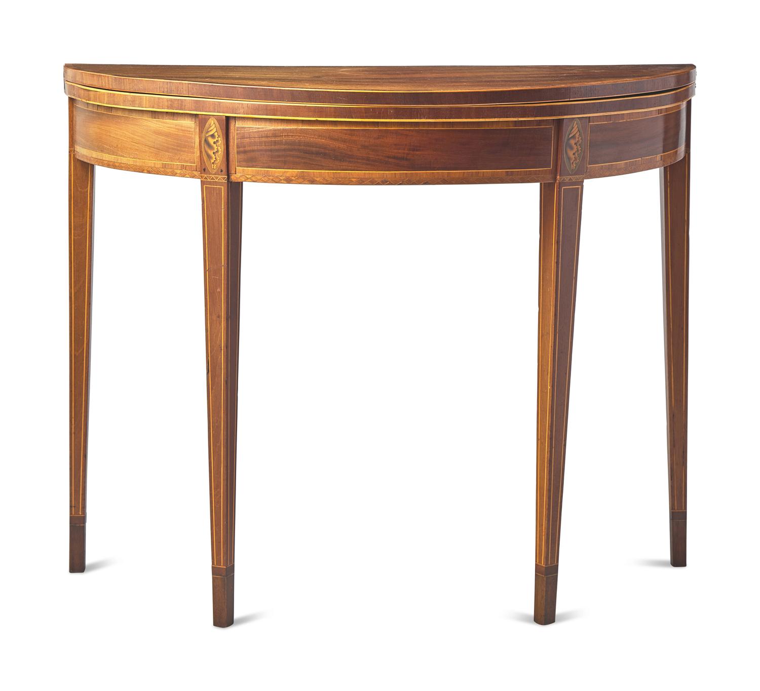 A George III Inlaid Mahogany Demilune Card Table