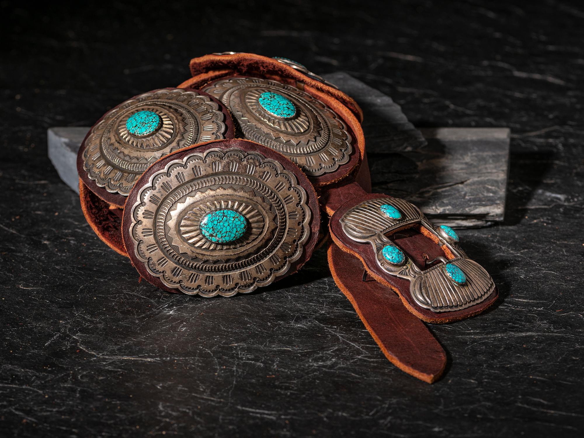 Large Sterling Silver and Turquoise Concha Belt