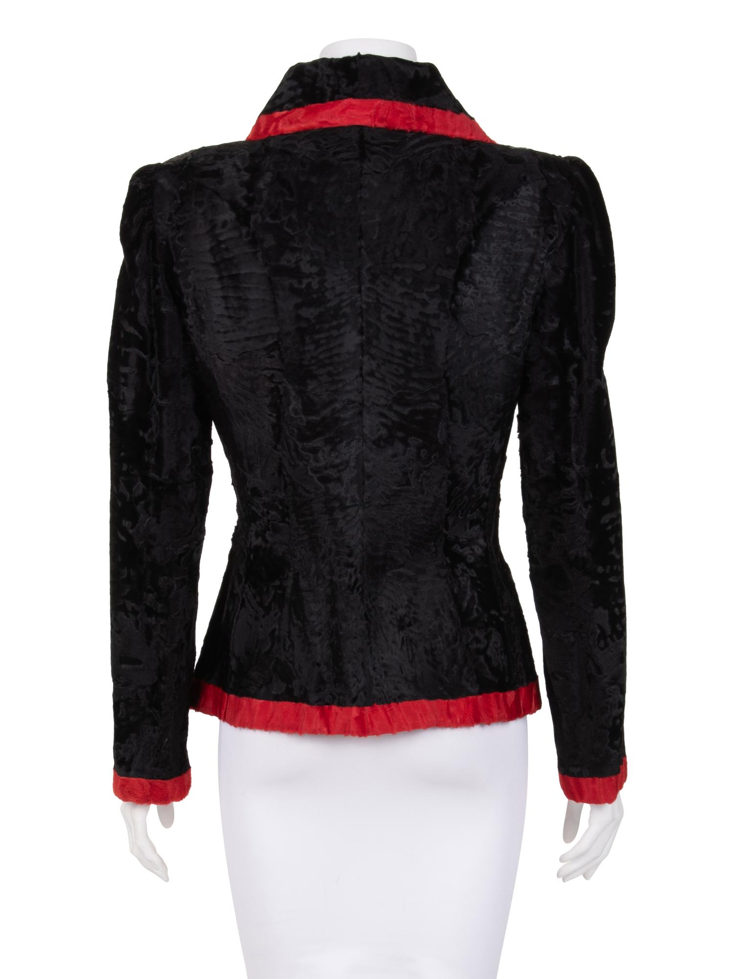 Givenchy Broadtail Fur Jacket with Red Trim, 1980-90s