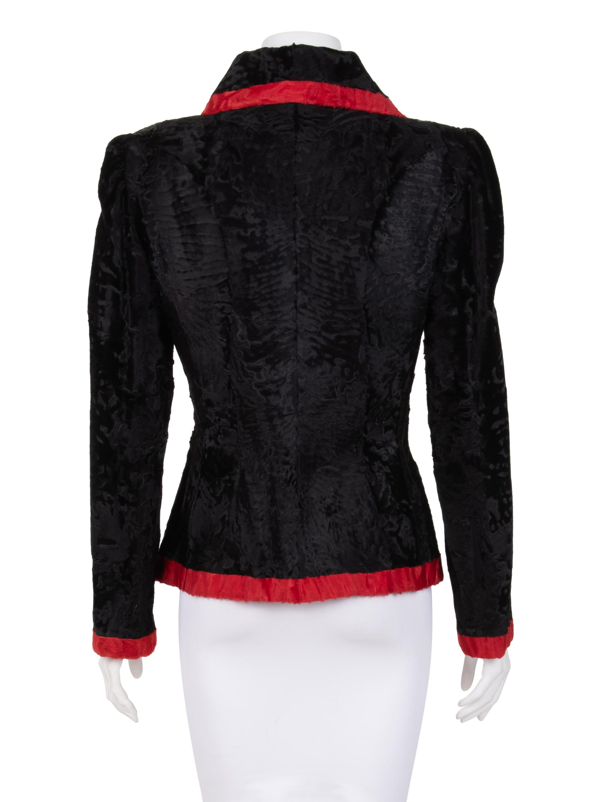 Givenchy Broadtail Fur Jacket with Red Trim, 1980-90s