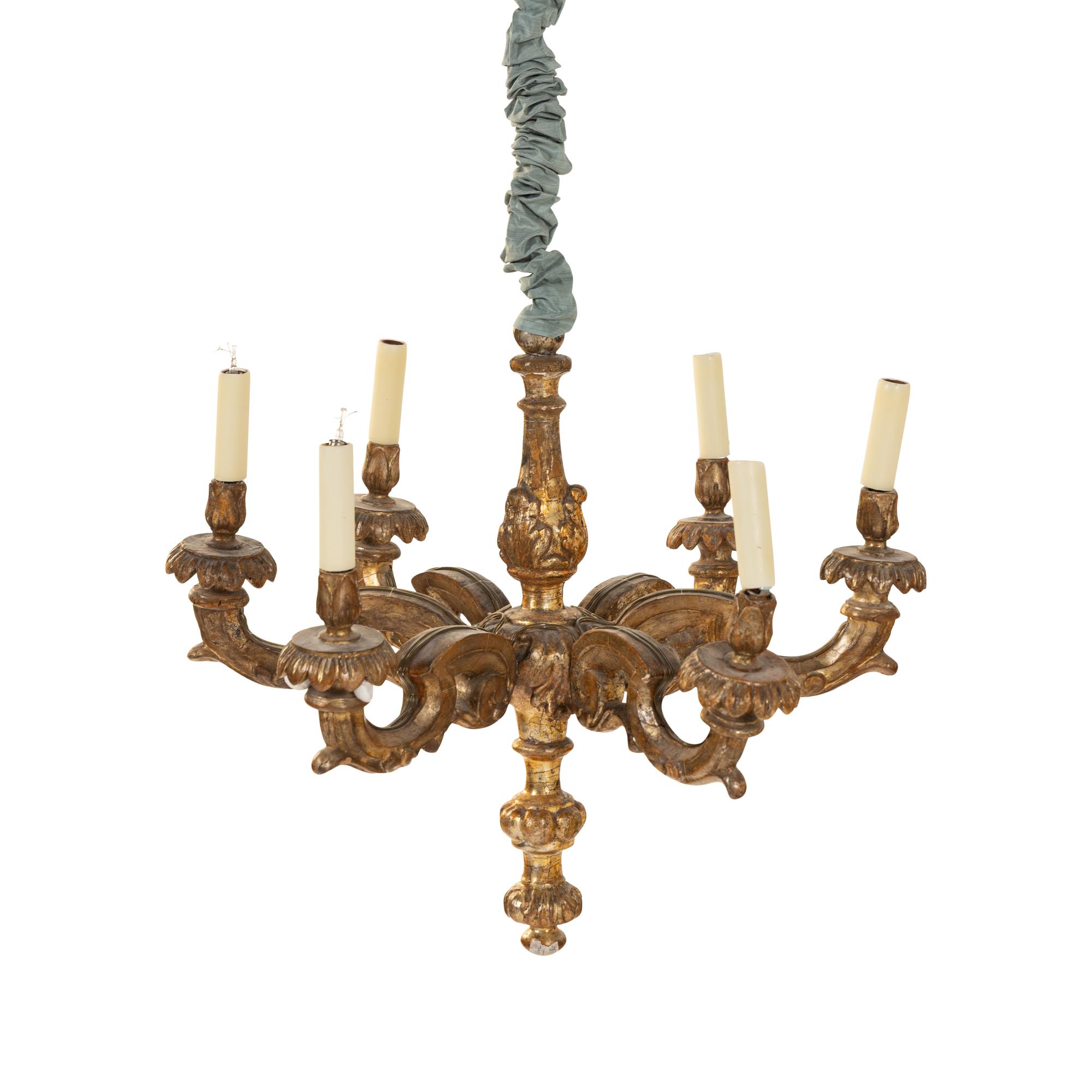 An Italian Giltwood Six-Light Chandelier