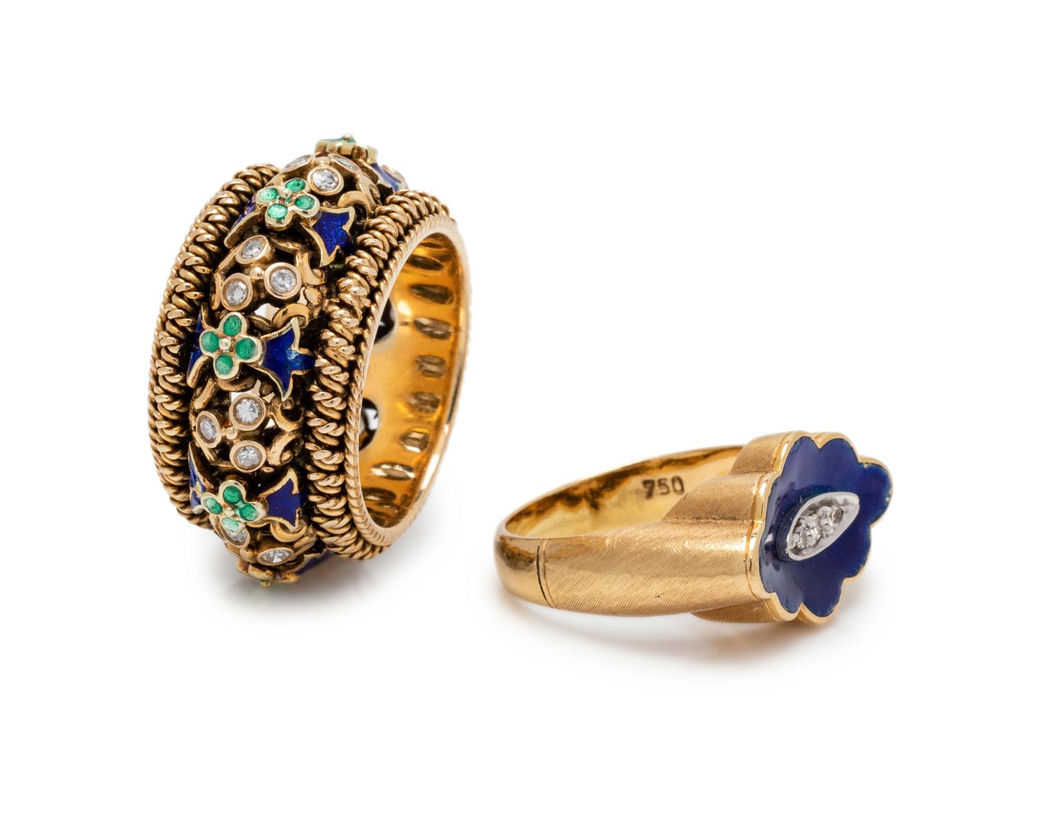 COLLECTION OF DIAMOND AND ENAMEL RINGS