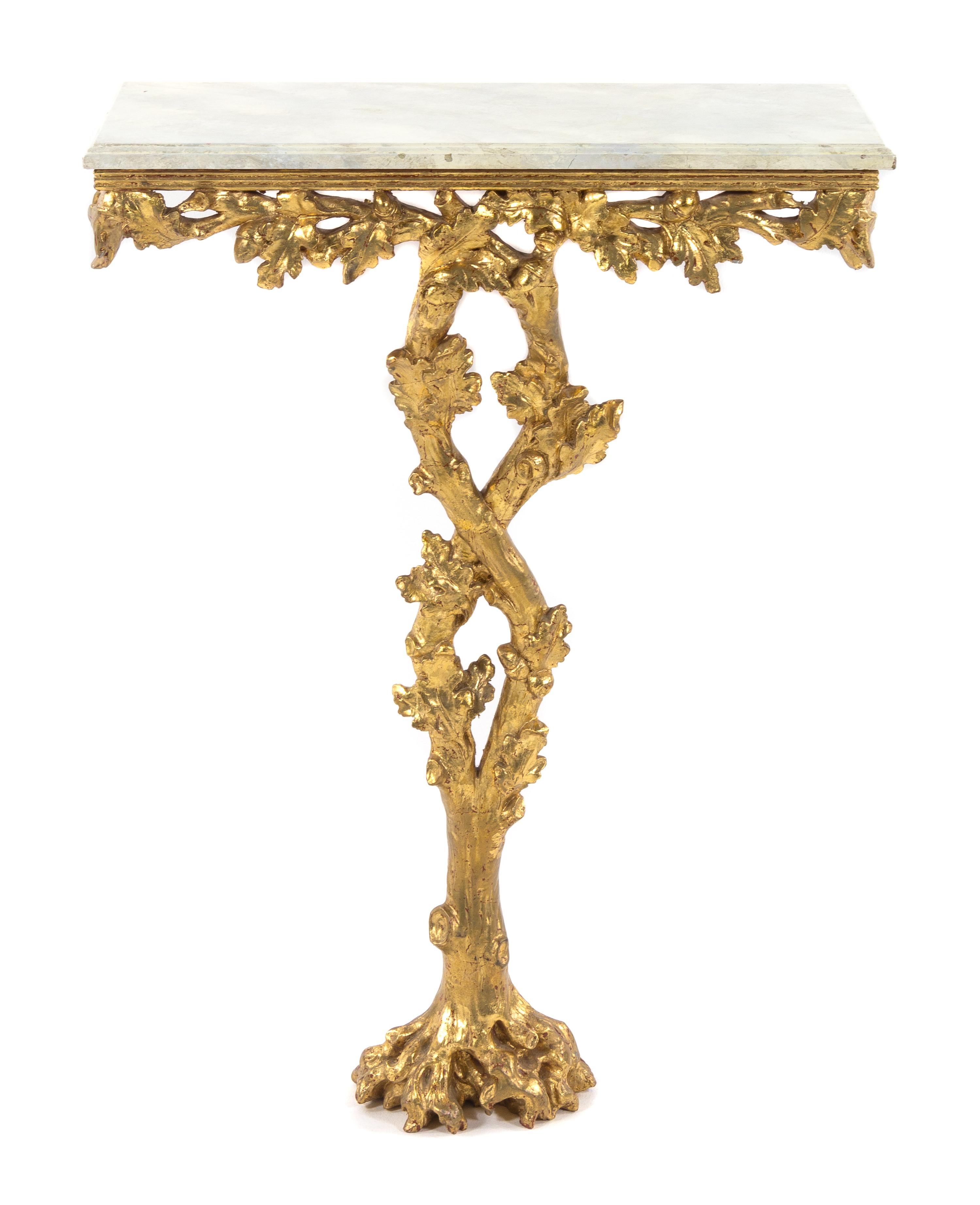 A Black Forest Style Giltwood Console Table Height 34 1/2 x width 26 x depth 12 7/8 inches. — 20TH CENTURY