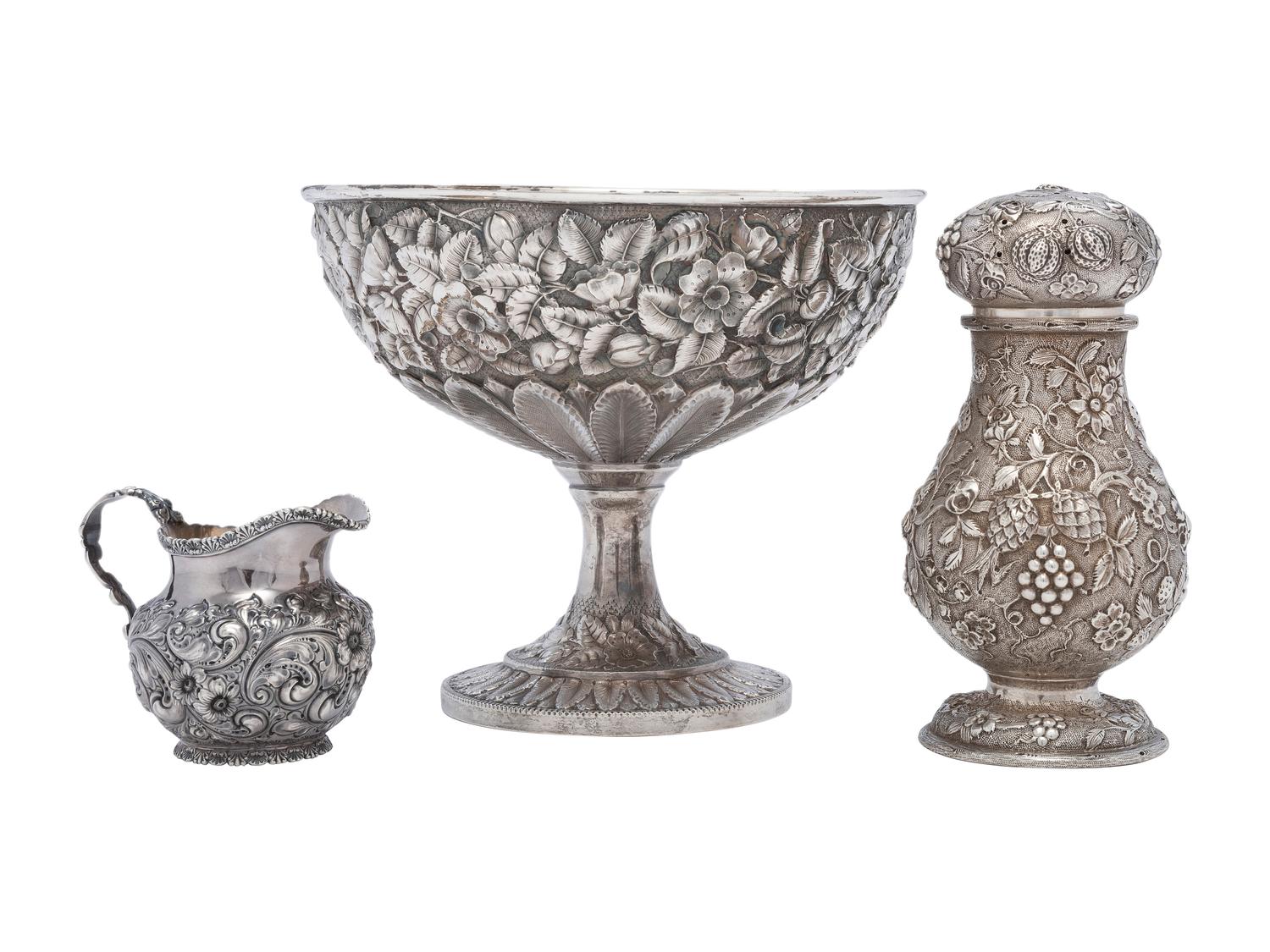 Three American Silver Repousse Table Wares